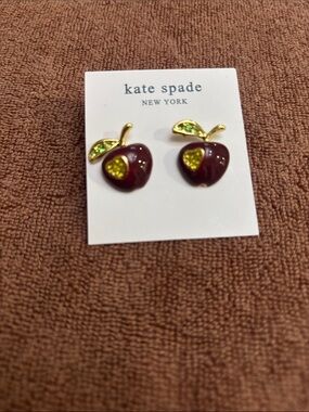 kate spade Burgundy Apple Stud Earrings with Green and Yellow Accents